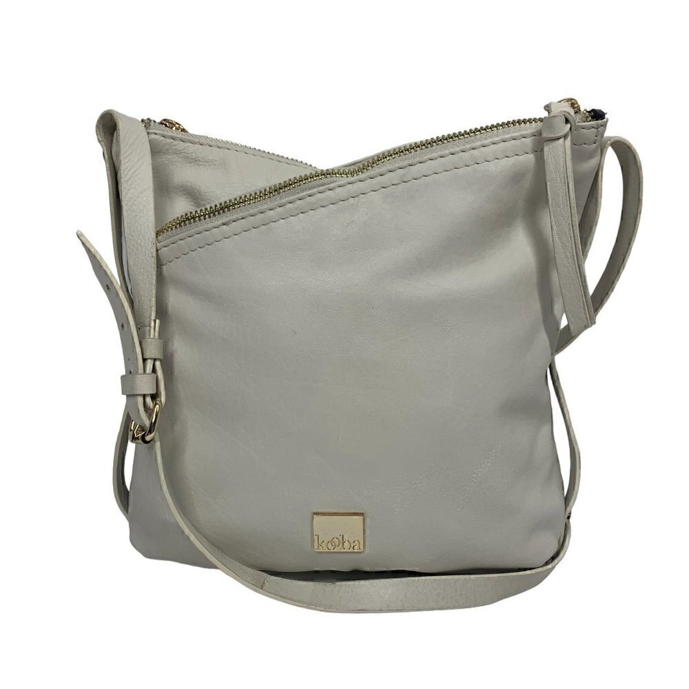 Kooba Stratford White Leather Hobo Triple Compartment Crossbody Bag 9"x9โ